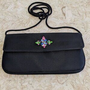 Evening Bag, Small Black Bag with Multi Colored Rhinestones